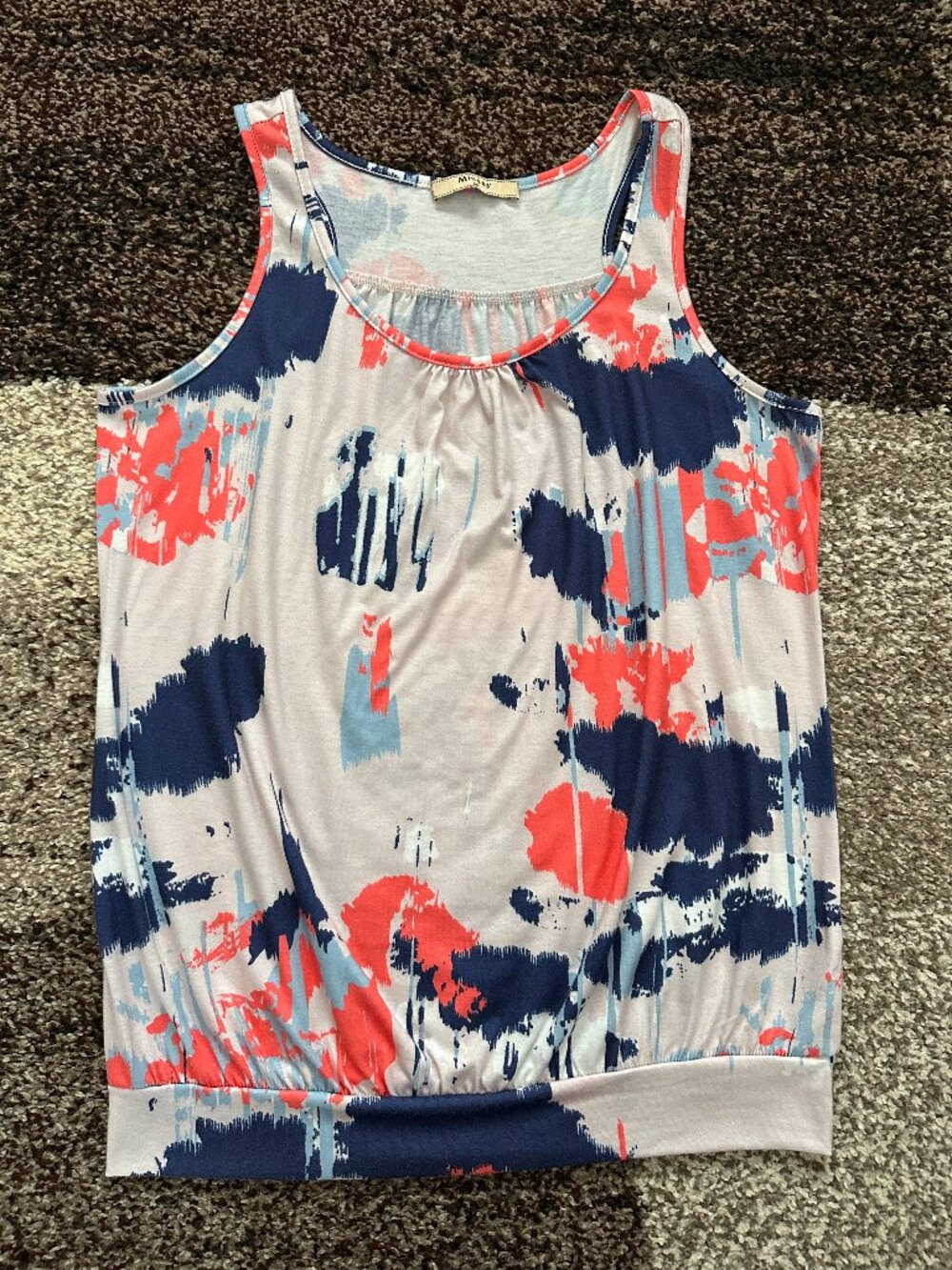 MIUSEY (M) Splatter Print Blue Coral Blouson Racerback Tank Loose Workout Soft
